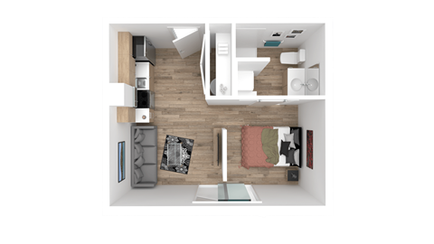 Floor plan for studio, 1 bath, 334 sqft